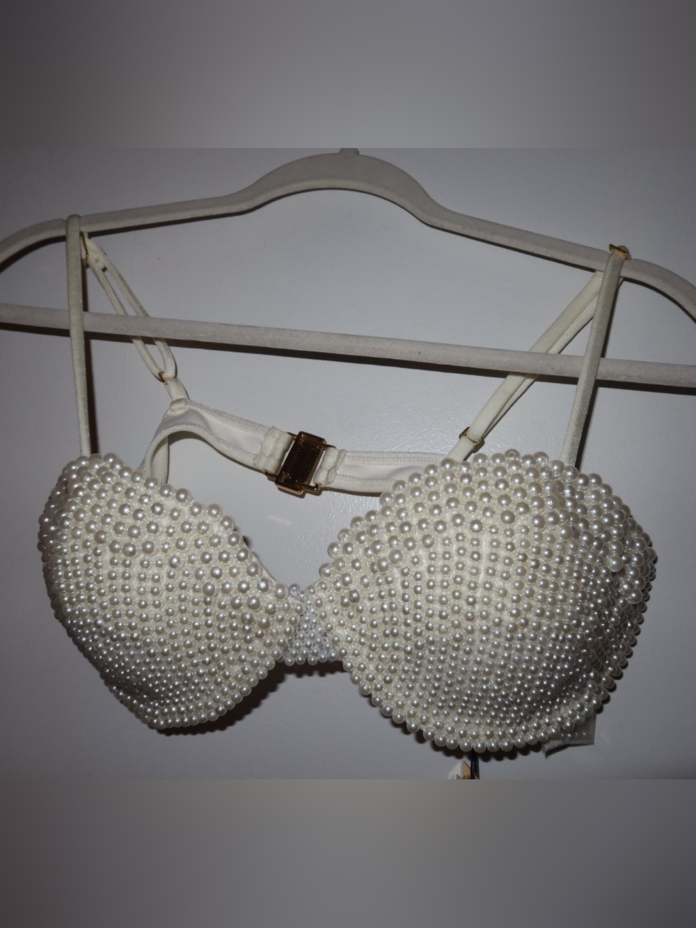 PatBO Pearl Embellished White Bikini Top NWT